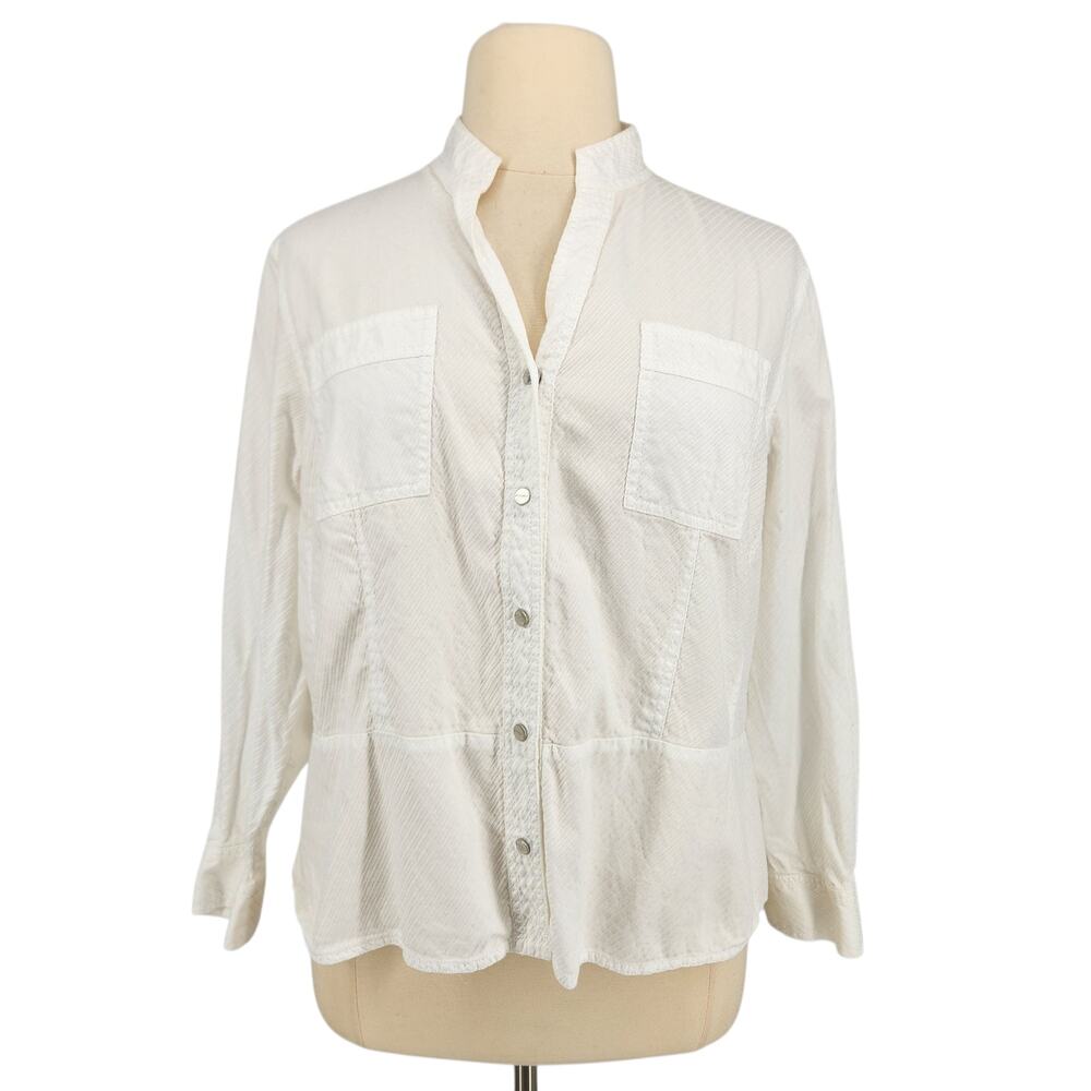 Jones New York Signature Woman White Textured Cotton Shirt Jacket Shacket XL